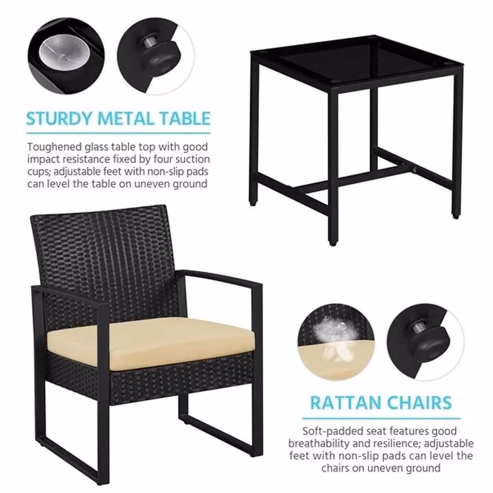 PAWNORA 3-Piece Rattan and Metal Patio Set in Black – 2