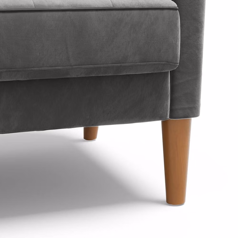 Dprodo Grey Velvet Love Seat Couch with 2 Scatter Cushions and Solid Wood Frame, Width: 121 cm – 7