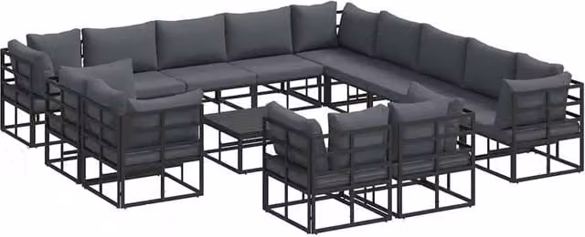 Berkfield Home 14-Piece Modern Garden Sofa Set in Black with Powder Coated Aluminium Frame, W/D/H: 70 x 70 x 32 cm