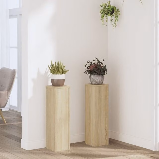 Berkfield Home Set of 2 Modern Wall Mounted Plant Stands in Sonoma Oak, Brown, W/D/H: 17 x 17 x 60 cm – 1