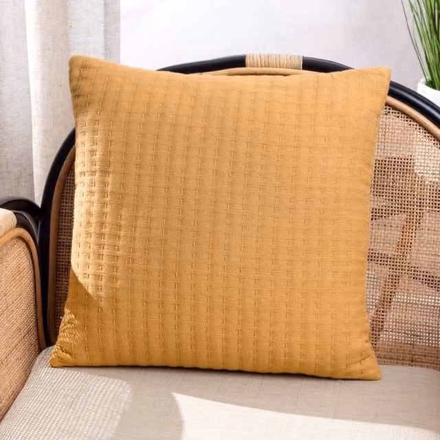 Yard Hush Yellow and Brown 100% Cotton Square Cushion with Removable Cover, W/D/H: 45 x 45 x 45 cm