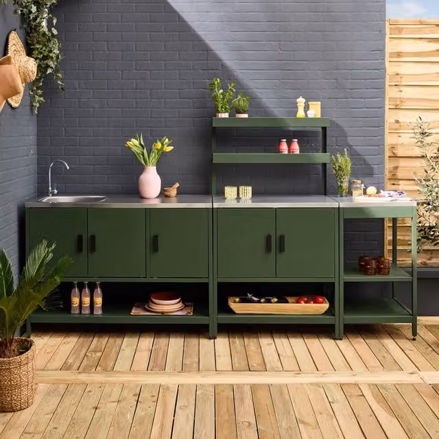 sweeek 3-Module Stainless Steel Outdoor Kitchen in Green – 1