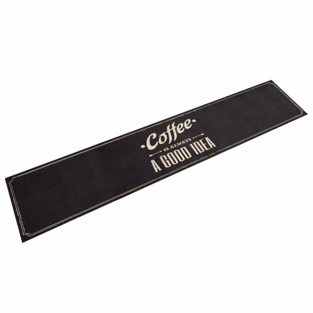 Berkfield Home Washable Coffee Text Kitchen Rug in Black Velvet, W: 60 cm, L: 300 cm – 2