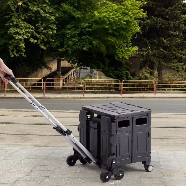 Lifeideas Folding Stair Climbing Shopping Trolley, Black, Width: 41.5 cm