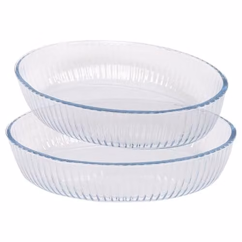 Argon Tableware Optical Oval Glass Oven Dish Set, 2-Piece Transparent Casserole and Roasting Dish Set, Microwave and Freezer Safe – 1