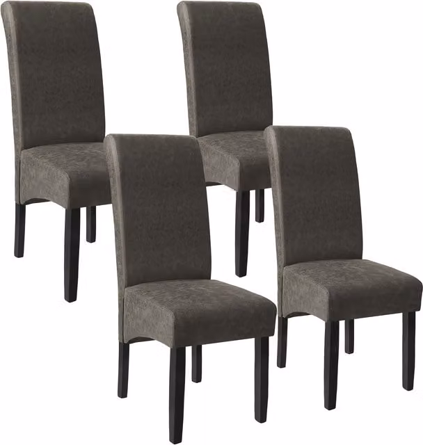 tectake Set of 4 Dining Chairs with Synthetic Leather Covers and Wood Legs in Grey – 9