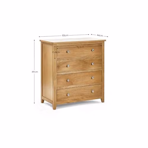 Julian Bowen Mallory 4 Drawer Chest of Drawers in Oak, W: 89 cm, H: 83 cm, D: 44 cm – 2