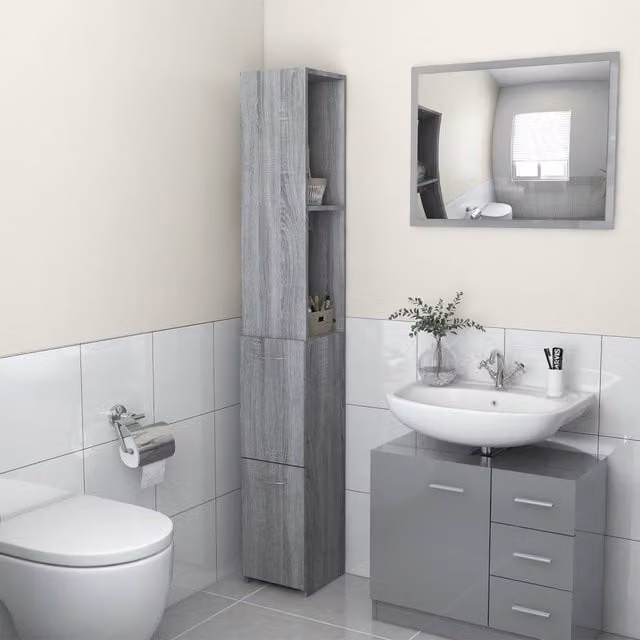 Berkfield Home Grey Sonoma Modern Wall Mounted Bathroom Cabinet W/D/H: 25 x 26.5 x 170 cm