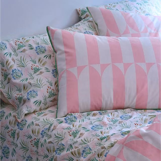 Martex Waverly Tile Cotton Duvet Cover and Pillowcase Set, Pink, W: 90 cm, L: 200 cm