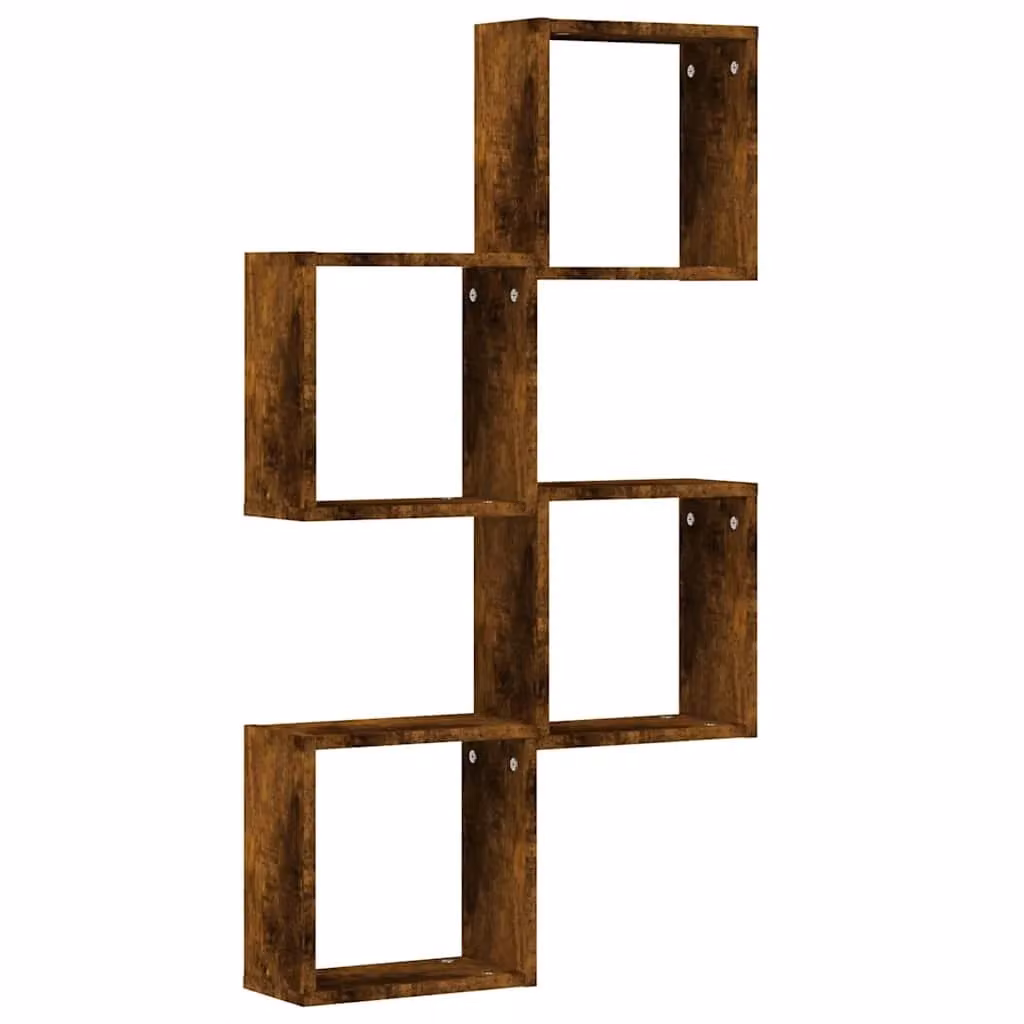 Berkfield Home Wall Mounted Cube Shelves, 4 Piece Set in Smoked Oak Brown, W/D/H: 30 x 15 x 30 cm – 4