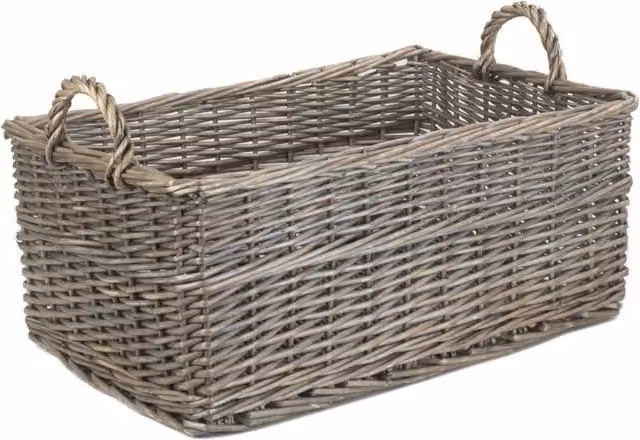 Red Hamper Shallow Antique Wash Wicker Storage Basket in Brown, Grey and Red, Width: 39 cm – 1