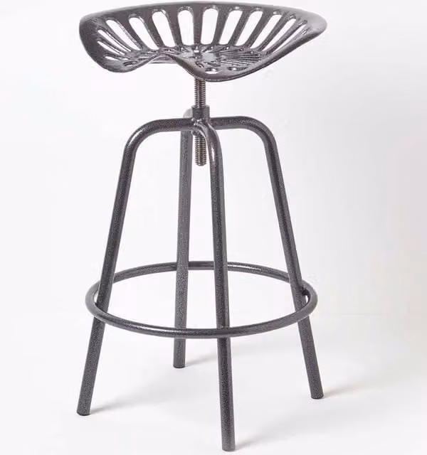 Homescapes Vintage Style Metal Adjustable Tractor Seat Bar Stool in Grey and Silver – 1