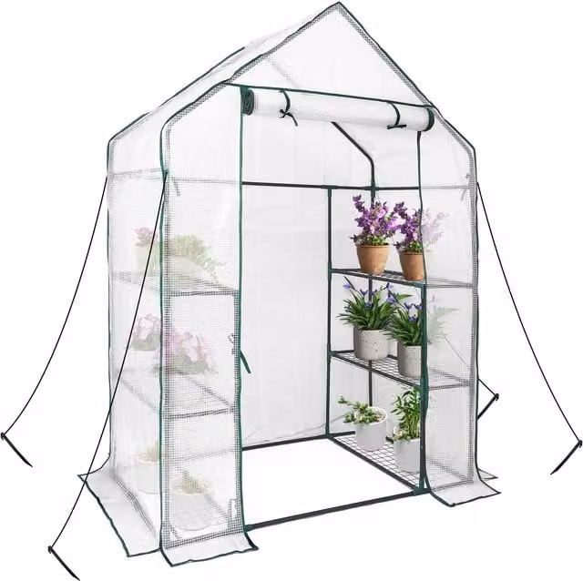 Heyfurni Walk-in Greenhouse with White PE Cover and Metal Frame, W/D/H: 195 x 143 x 73 cm – 1