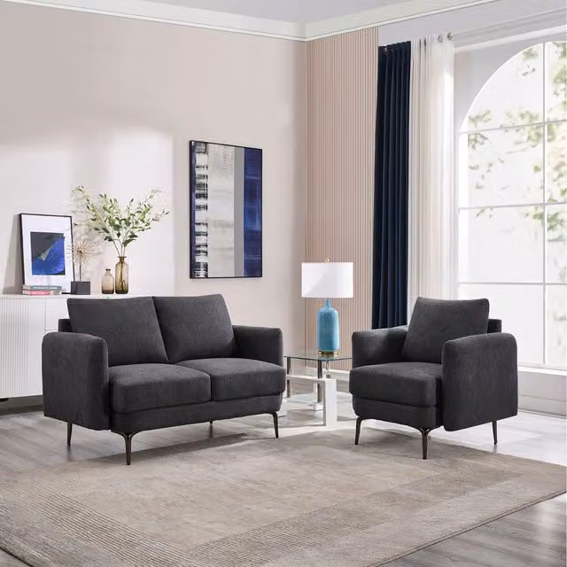 More4Homes Sofia Scandinavian Style Fabric 2 Seater Sofa Set in Charcoal