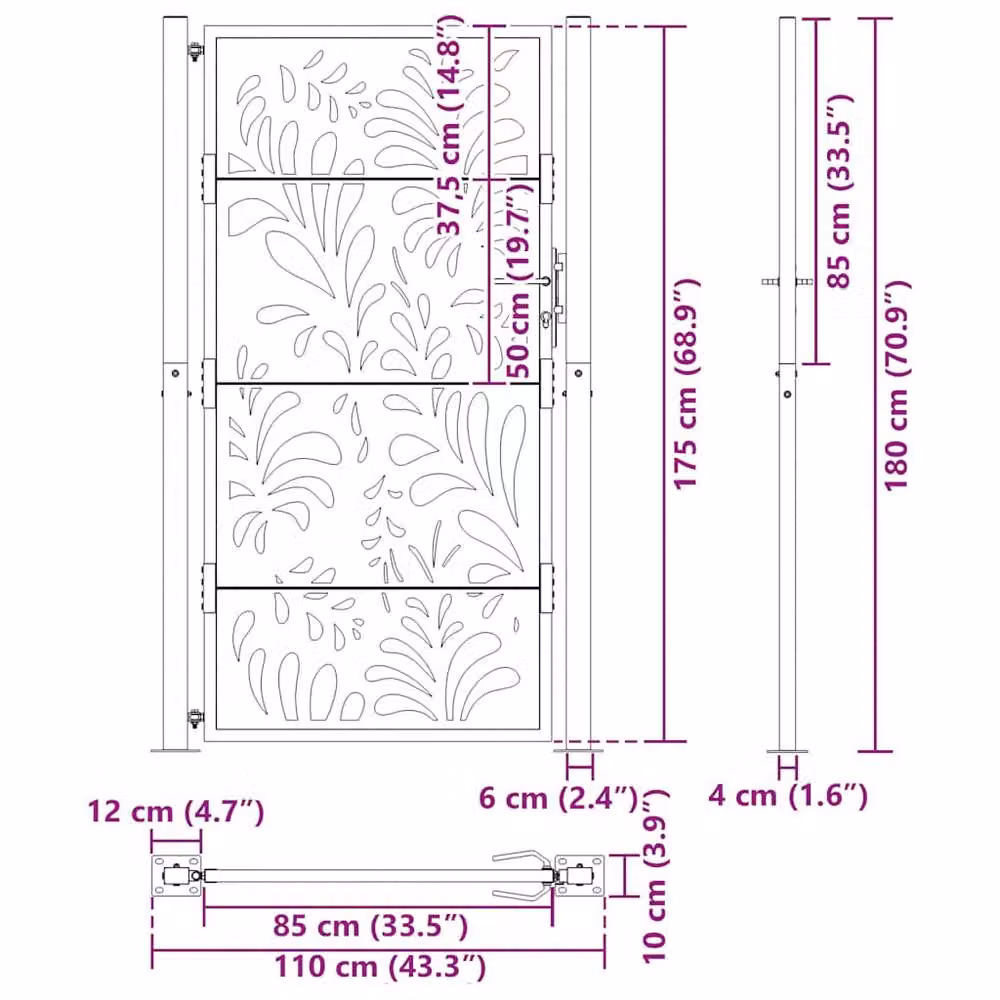 Berkfield Home Black Steel Wave Design Garden Gate W: 105 cm, H: 180 cm – 6