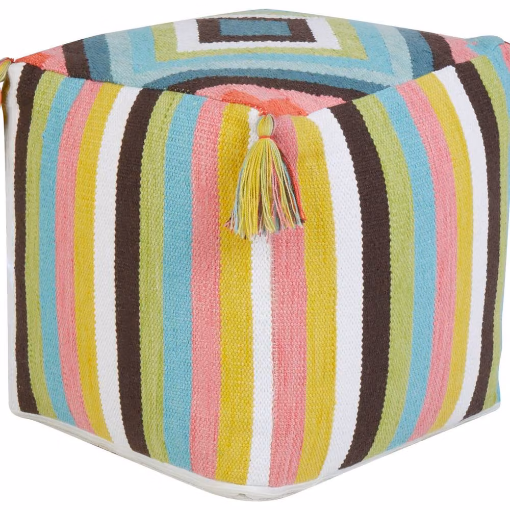 Wyld and Coco Handwoven Cotton Geometric Pattern Pouffe in Multicolour, W/D/H: 45 x 45 x 45 cm – 2