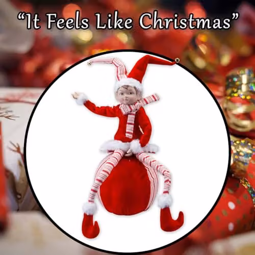VFM e-Store Christmas Sitting Elf Tabletop Decoration, Red and White, H 62 cm x W 20 cm x D 20 cm – 6