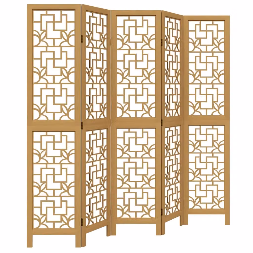 Berkfield Home 5-Panel Brown Solid Wood Paulownia Room Divider – 2