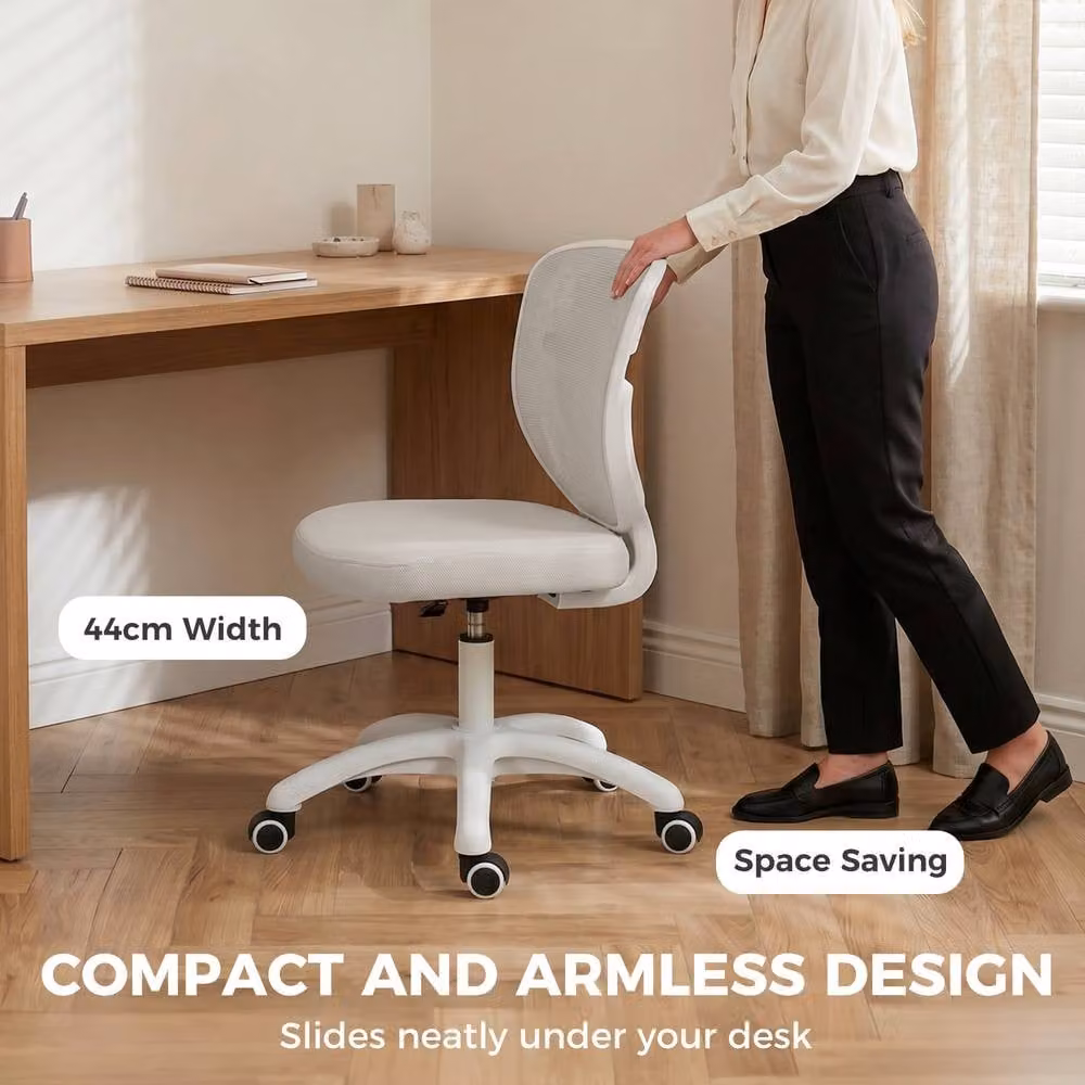 STILVORA Grey Fabric Armless Swivel Task Chair for Home Office and Bedroom, W/D/H: 43 x 44 x 120 cm – 3