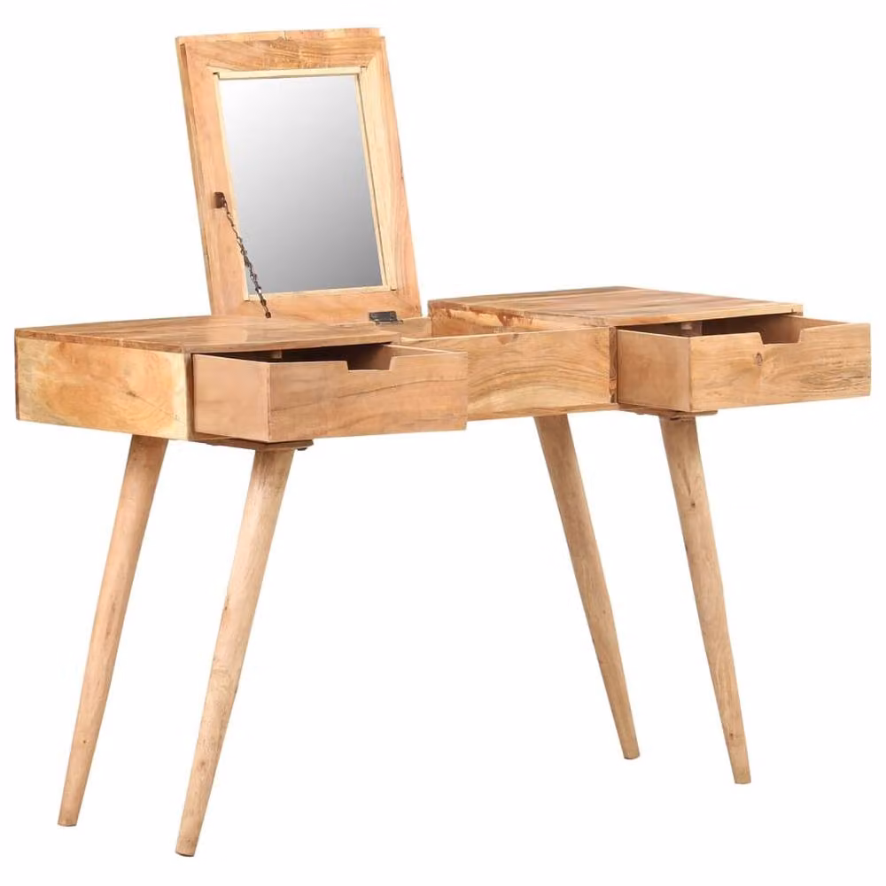 Berkfield Home Dressing Table with Mirror in Brown Solid Acacia Wood, W: 112 cm, D: 45 cm, H: 76 cm