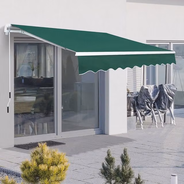 Outsunny Green Aluminium Frame Outdoor Awning with Crank and Folding Arms, W: 300 cm, D: 200 cm