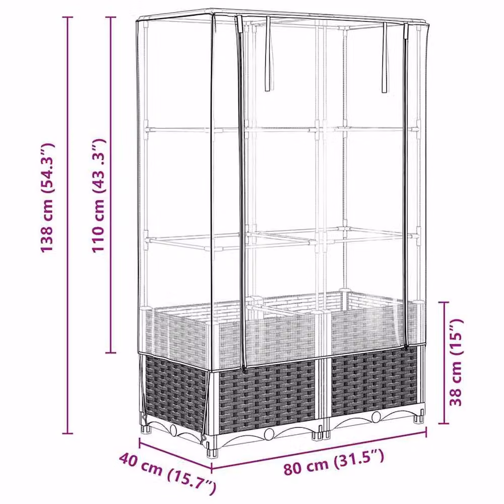 Berkfield Home Raised Bed with Greenhouse Cover in Navy Rattan Look, W: 80 cm, D: 40 cm, H: 138 cm – 3