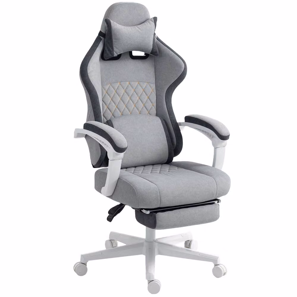STILVORA Grey Fabric Gaming Chair with Headrest and Armrests – 4