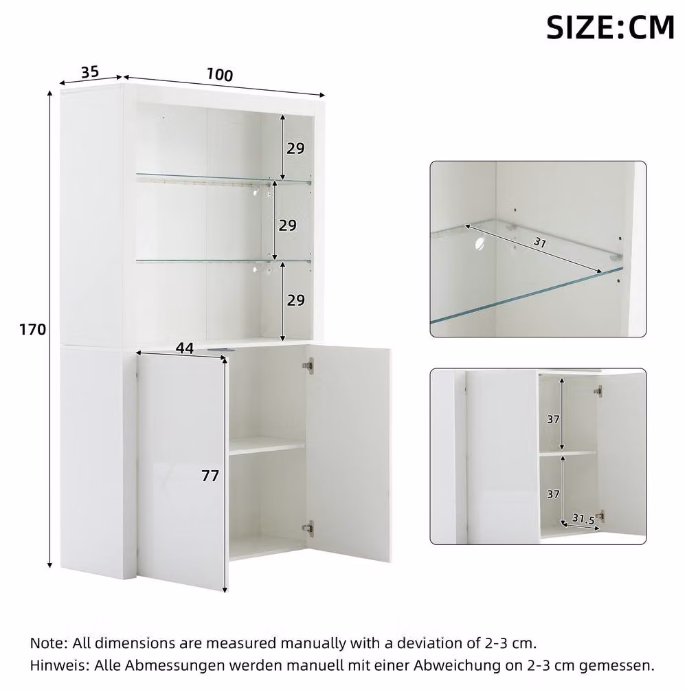 STILVORA Modern White Glossy Display Cabinet with Glass Doors and Integrated LED Lighting, W/D/H: 100 x 35 x 170 cm – 4