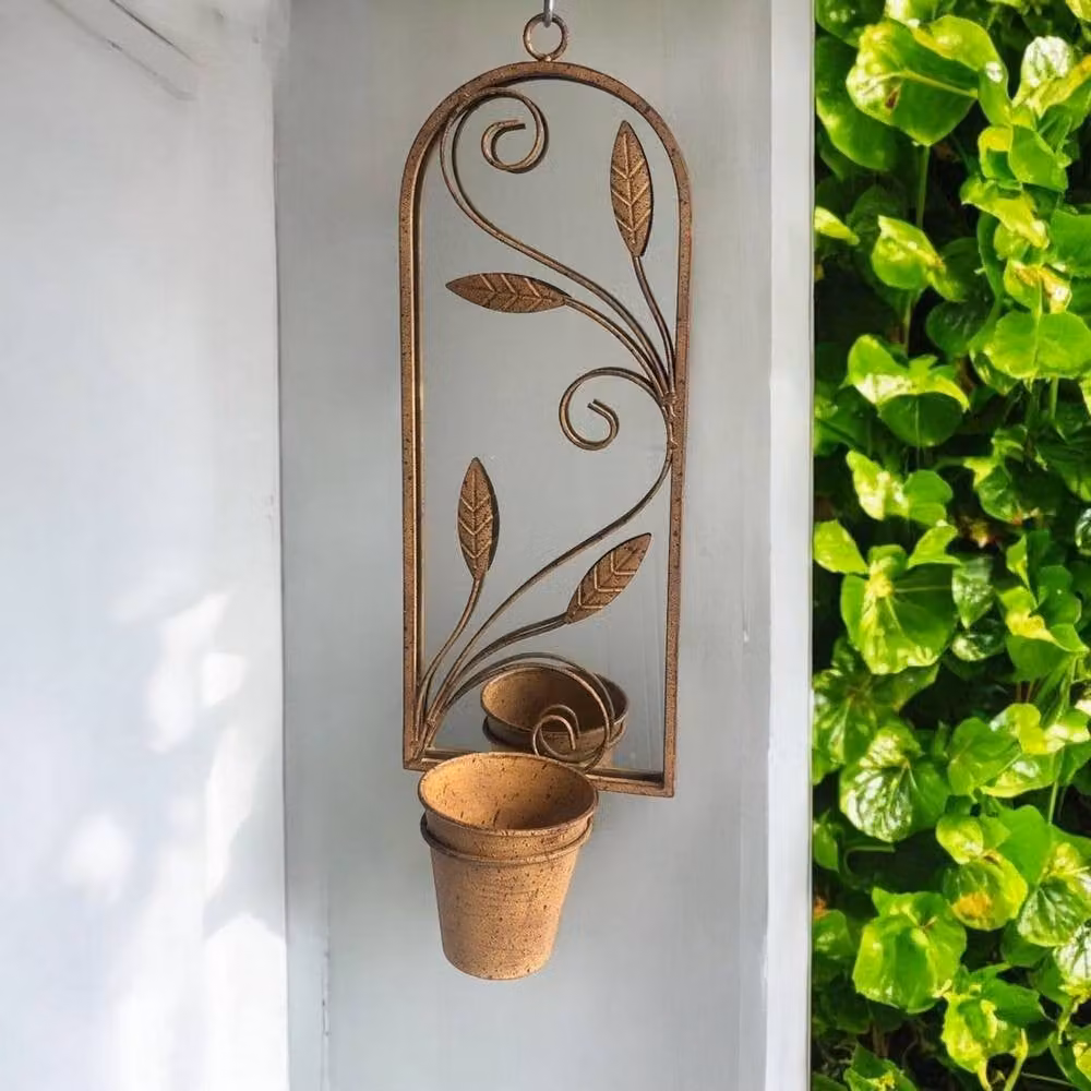 Minster Metal Wall Mirror with Planter in Rusty Brown, W: 20 cm, D: 15 cm, H: 56 cm – 4