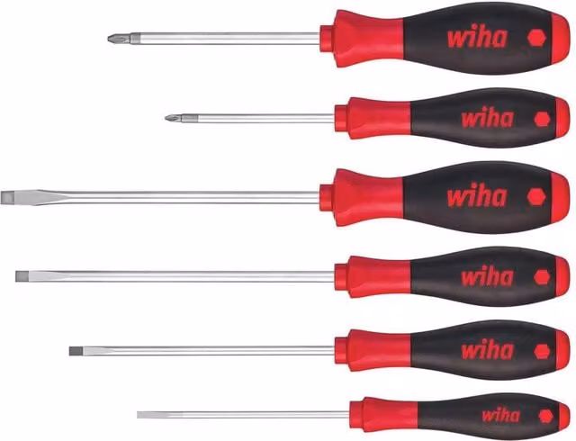 Wiha Softfinish Sl Pz Screwdriver Set, 6 Piece, Red and Multicolour, Chrome Vanadium Steel
