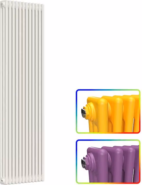 Lux Heat 3-Column Vertical Steel Radiator in Custom Farrow & Ball Purple or White, H 180 cm x W 56 cm x D 11.8 cm