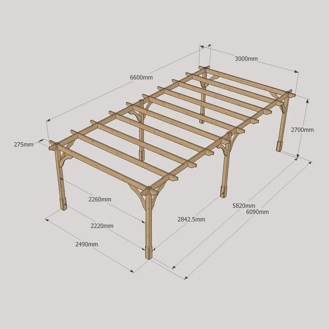 Rutland County Garden Furniture Ltd Premium 6 Post Wood Pergola in Brown and Light Green, W: 600 cm, D: 360 cm, H: 270 cm – 4
