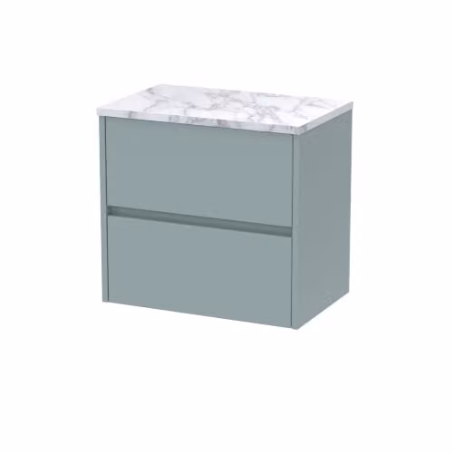 Balterley Modern Wall Hung 2-Drawer Bathroom Vanity Unit with Rectangular Laminated Worktop, Coastal Grey, W: 60.5 cm, D: 39.0 cm, H: 56.1 cm – 2