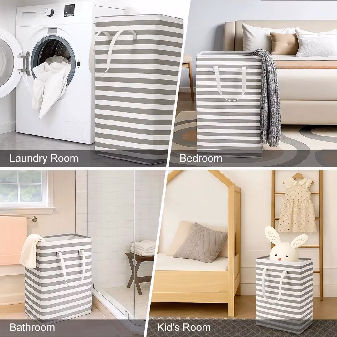Hinsinc Extra Large Fabric Laundry Basket with Extended Handles, White, H 72 x W 60 x D 30 cm, H 72 x W 30 x D 60 cm – 3