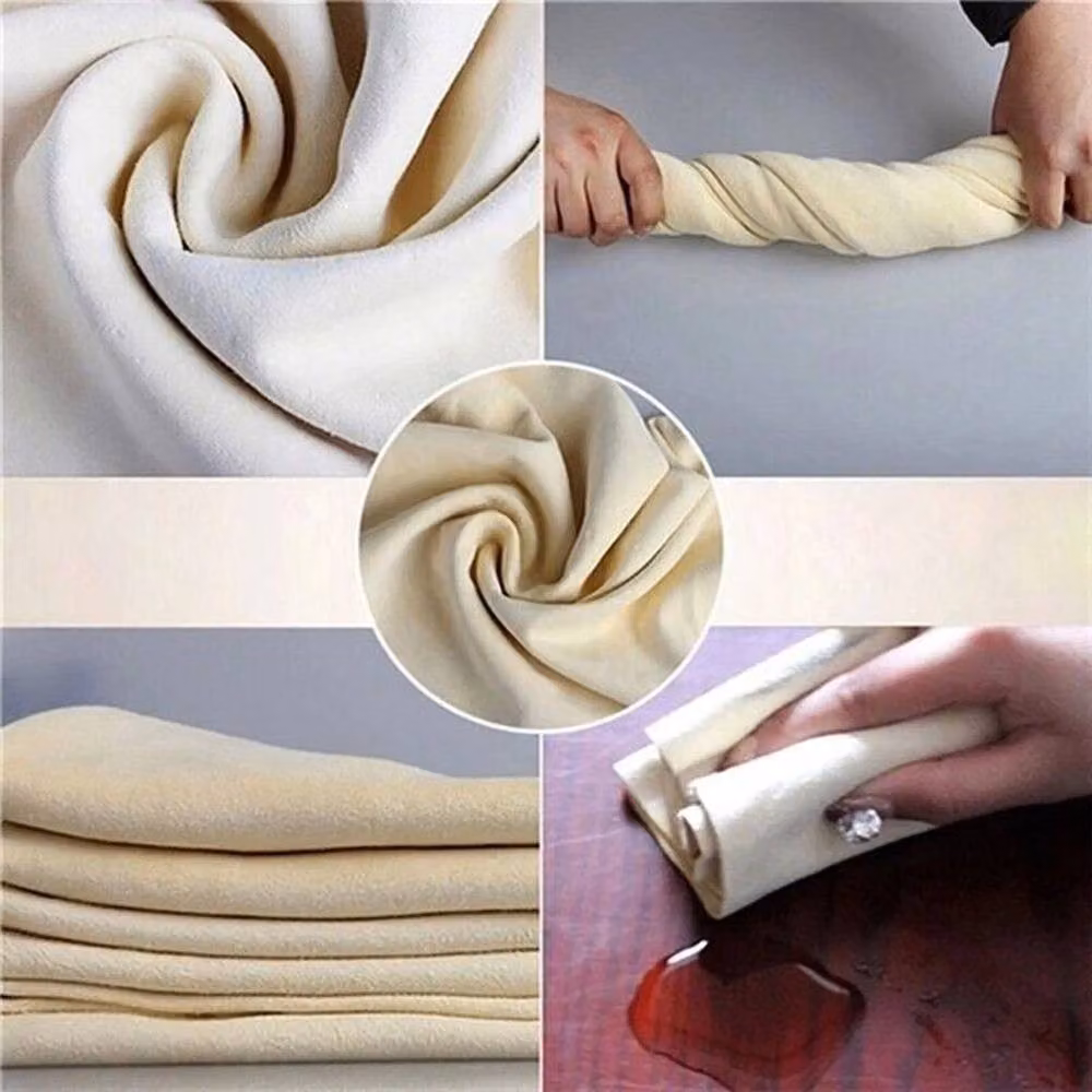 FLAVORA Large Natural Chamois Leather Car Cleaning Cloth, Beige, 0.6m2 – 4
