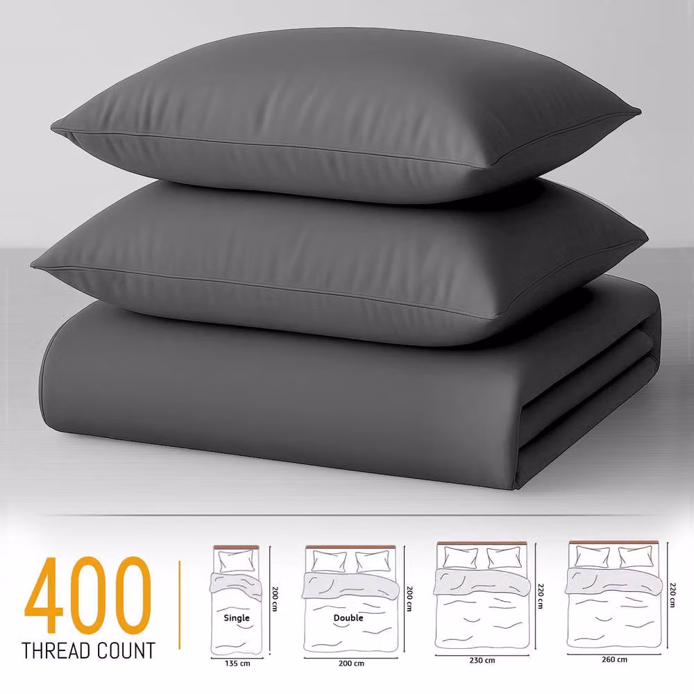 Pamposh 3 Piece Egyptian Cotton Single Duvet Cover Set with Fitted Sheet and Pillowcase in Anthracite Grey – 3