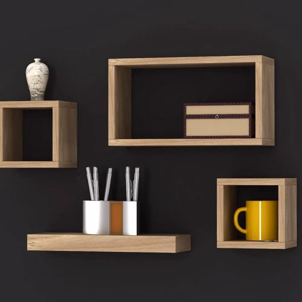 Kelvenix Set of 4 Brown Wooden Floating Cube Wall Mounted Shelves – 2