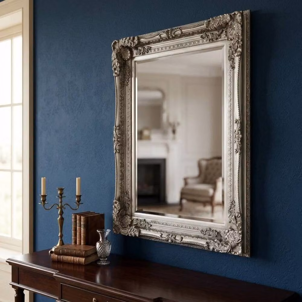 HOME LUXE INTERIOR Vintage Silver Ornate Antique Style Wall Mirror, W/H: 90 x 120 cm – 3