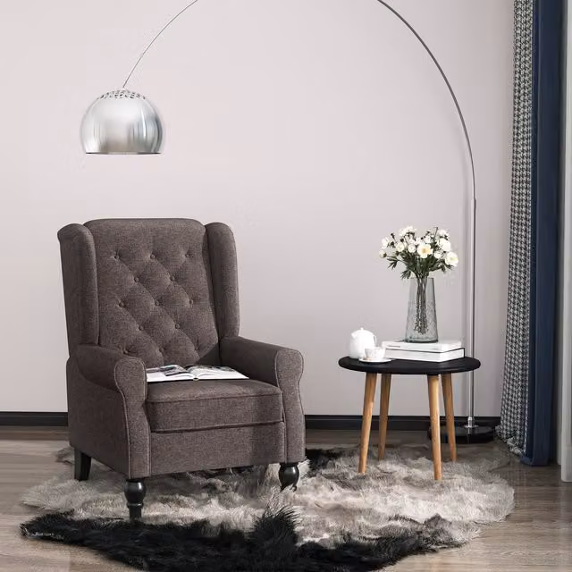 HOMCOM Vintage Brown Fabric Wingback Accent Armchair with Solid Wood Frame