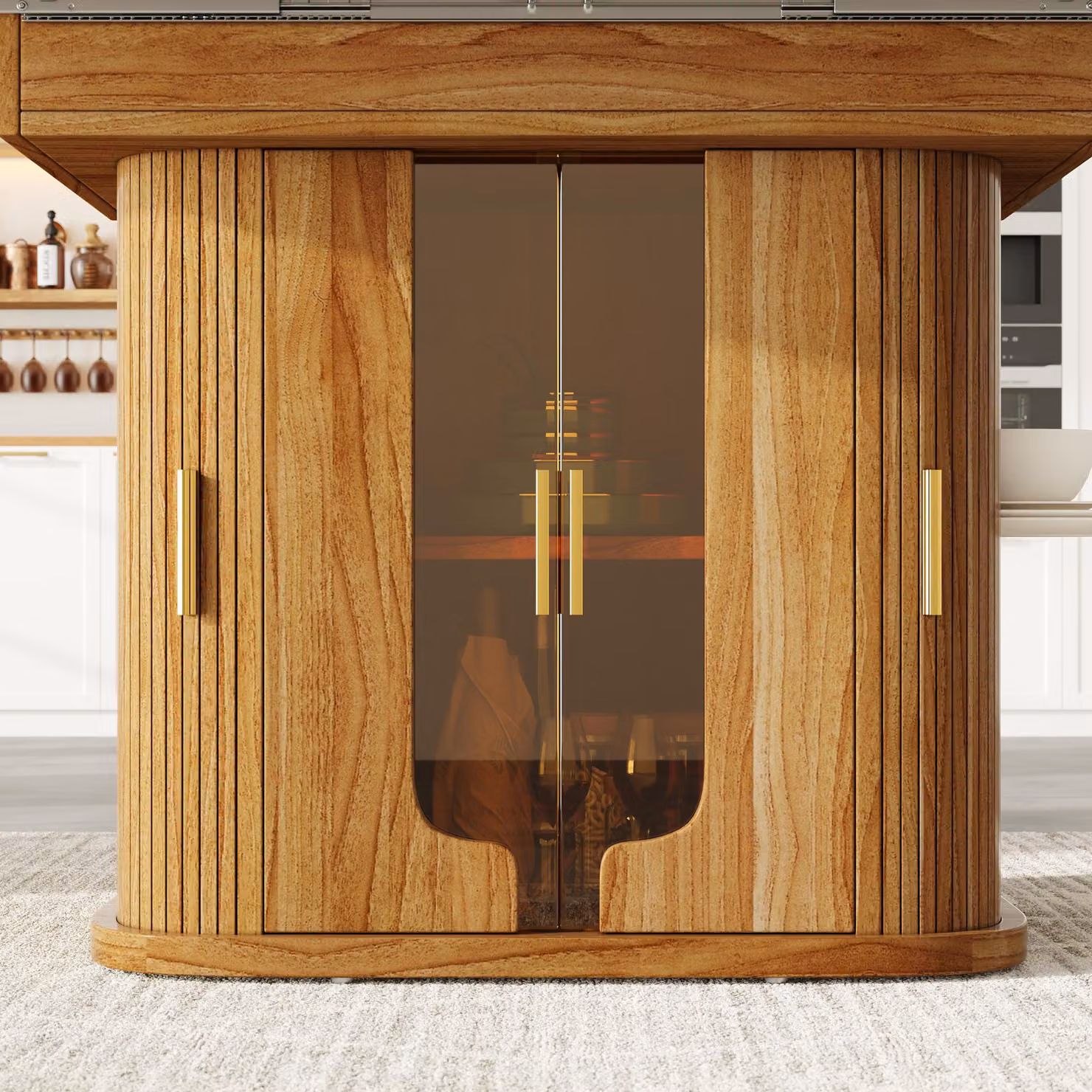 Aosom UK Extendable Round Dining Table with Hidden Storage and Glass Doors in Brown, W/D/H: 118 x 118 x 77 cm (Extends to 158 cm) – 5
