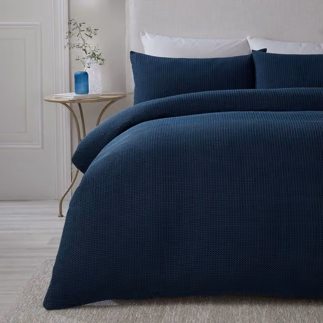 Serene Lindly Waffle Duvet Cover and Pillowcase Set in Blue, W/D/H: 260 x 220 x 200 cm