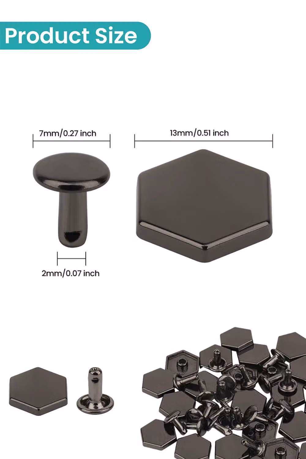 Neel Blue Black Nickel-Plated Metal Alloy Hexagonal Feet Caps with 7mm Rivet Studs, 25 Pieces – 2