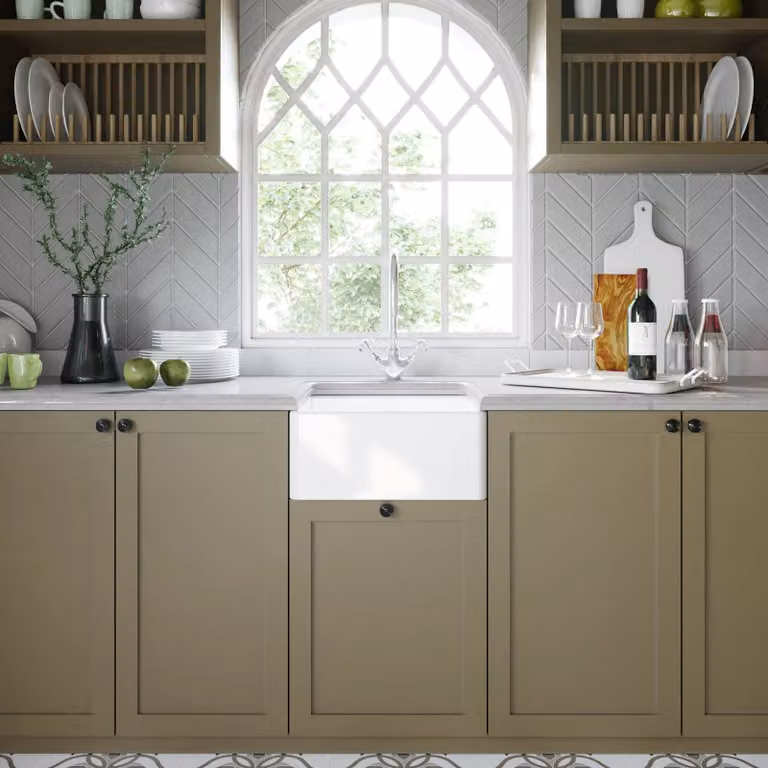 Balterley White Fireclay Belfast Sink with Overflow, Mono Mixer Tap and 460mm Waste