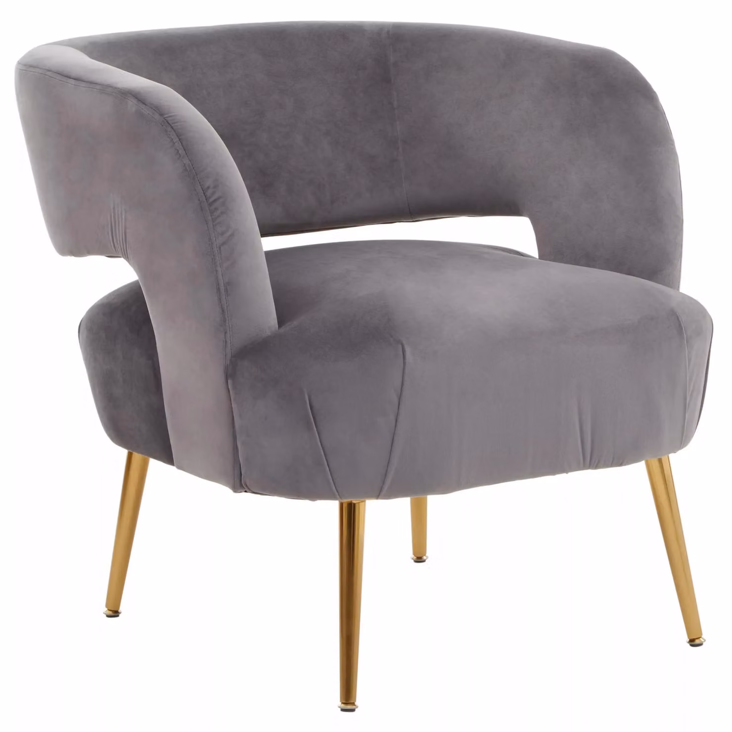 Interiors by Premier Grey Velvet Tub Accent Chair with Gold Metal Frame – 2
