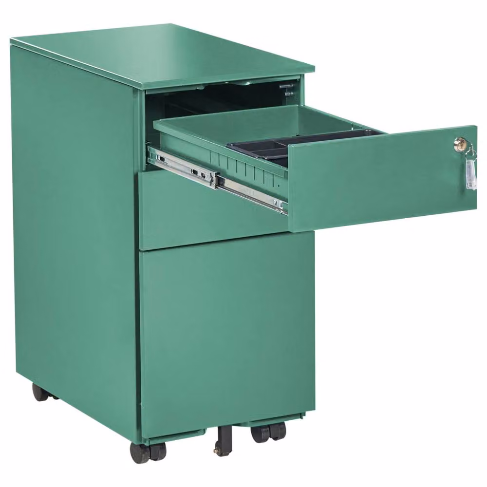 Wyld and Coco Green Steel Industrial Mobile Storage Unit with 3 Lockable Drawers and Castors – 3