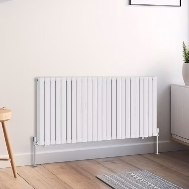 Right Radiators Oval Double Panel Horizontal Radiator, White, Width: 141.6 cm, Height: 60 cm