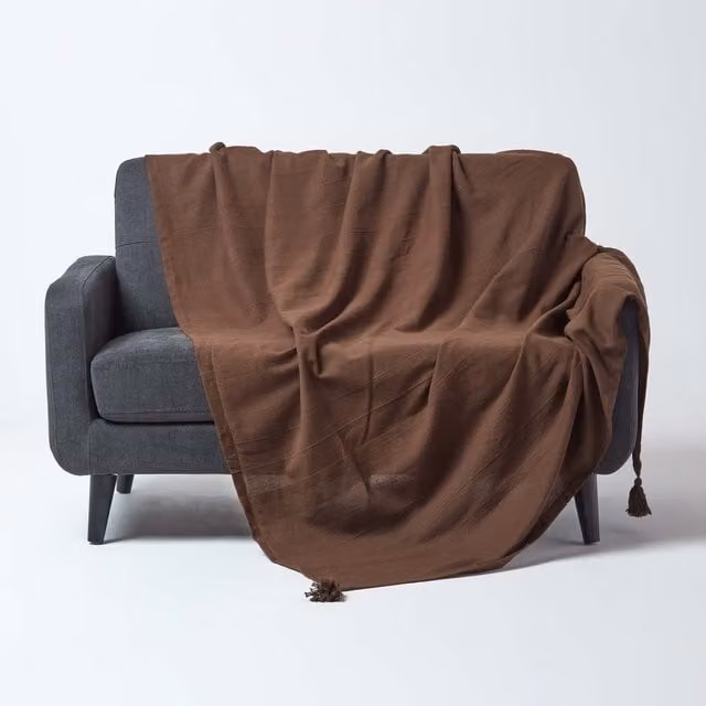 Homescapes Cotton Rajput Ribbed Woven Throw in Brown
