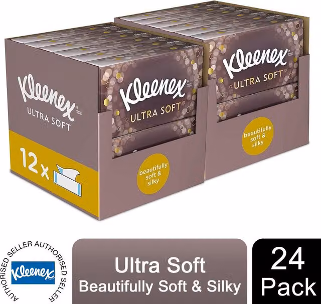Kleenex Ultra Soft Luxury and Silky Facial Tissues, Multicolour, 24 Pack