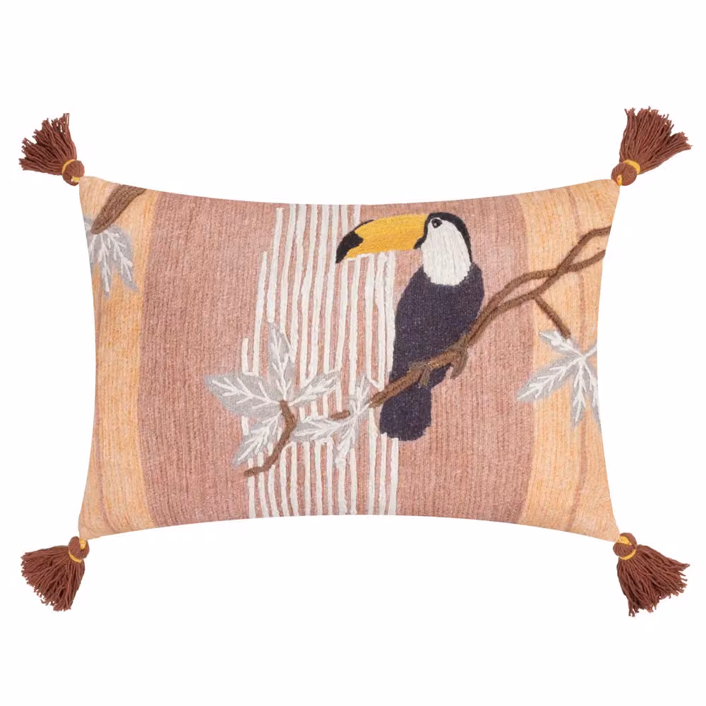 Evans Lichfield Treetop Toucan Embroidered Cotton Cushion in Brown, W: 50 cm, H: 30 cm, D: 30 cm – 2