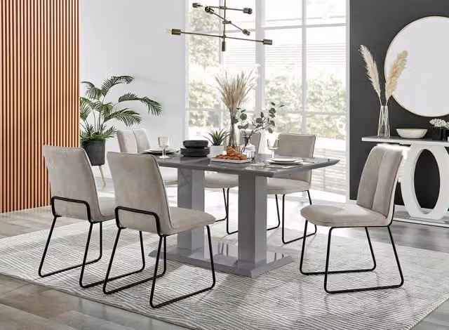 FurnitureboxUK Imperia High Gloss Grey Rectangular Dining Table and 6 Halleyy Taupe Chairs